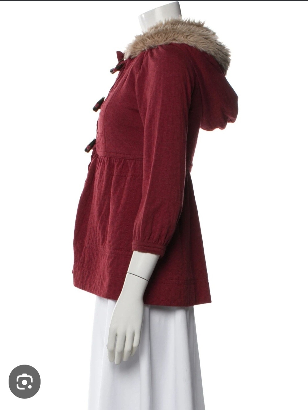 Marc by Marc Jacobs Red Hooded Pea Coat with Faux Fur Trim